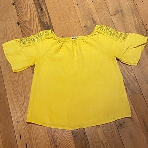Terzo Millennio Italian Linen Top S/S Crochet Inserts Mustard Yellow LARGE
